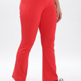 Women's Cotton Slim Flared Stretchy and Comfort Fit Pant (Brick Red)