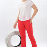 Women's Cotton Slim Flared Stretchy and Comfort Fit Pant (Brick Red)