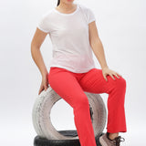 Women's Cotton Slim Flared Stretchy and Comfort Fit Pant (Brick Red)