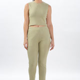 Womens Cotton Crop Top and draw string side pocket Jogger (Light Green)