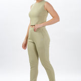 Womens Cotton Crop Top and draw string side pocket Jogger (Light Green)