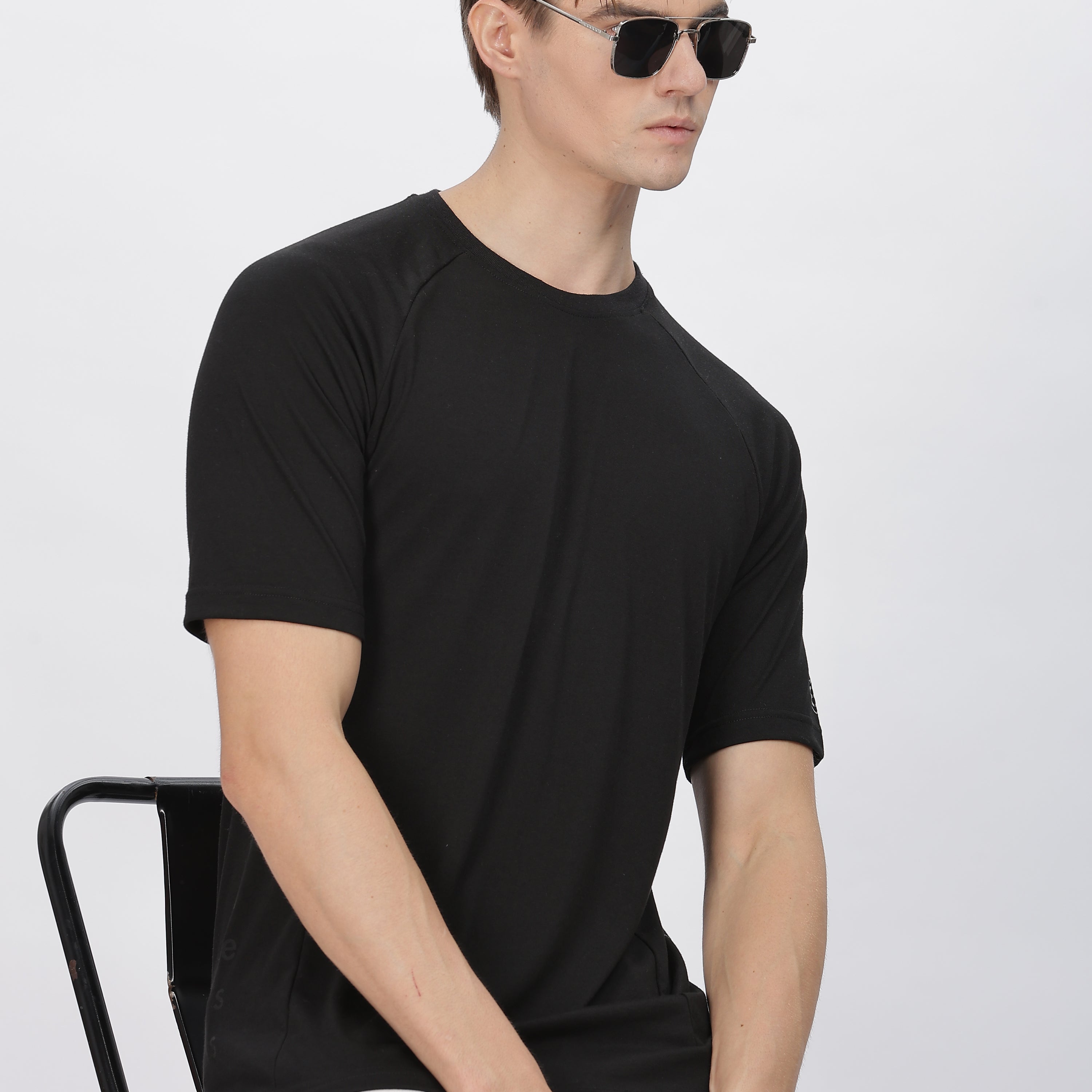 Men's Ultra Soft and Stretchy T-Shirt side panel print (Black)