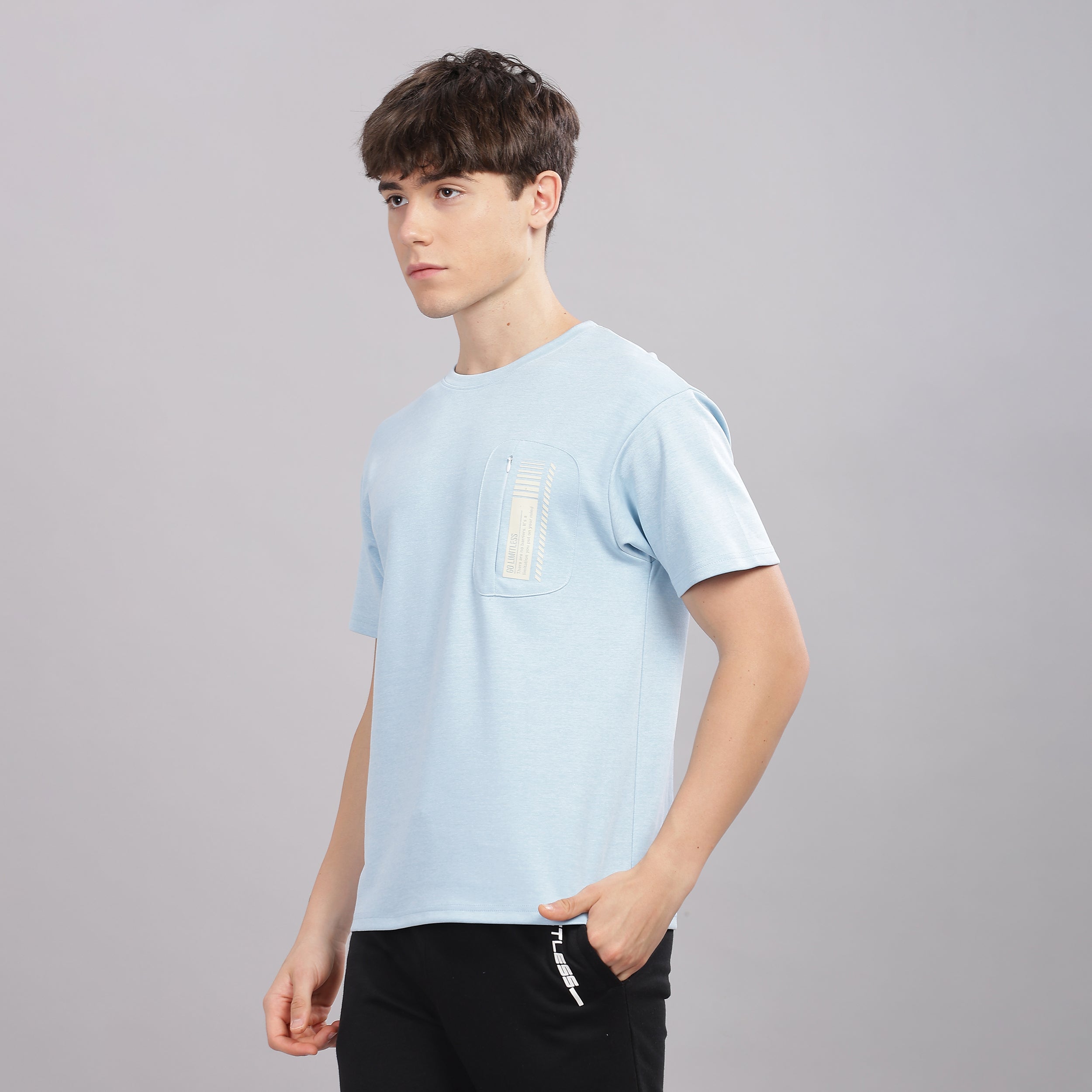 Men’s Soft Cotton Shrinkage Resistant Stretchable T Shirt with Chest Zipper Pocket