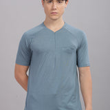 Men's Super Comfy raglan sleeve casual T shirt with chest pocket (SMOKE BLUE)