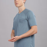 Men's Super Comfy raglan sleeve casual T shirt with chest pocket (SMOKE BLUE)