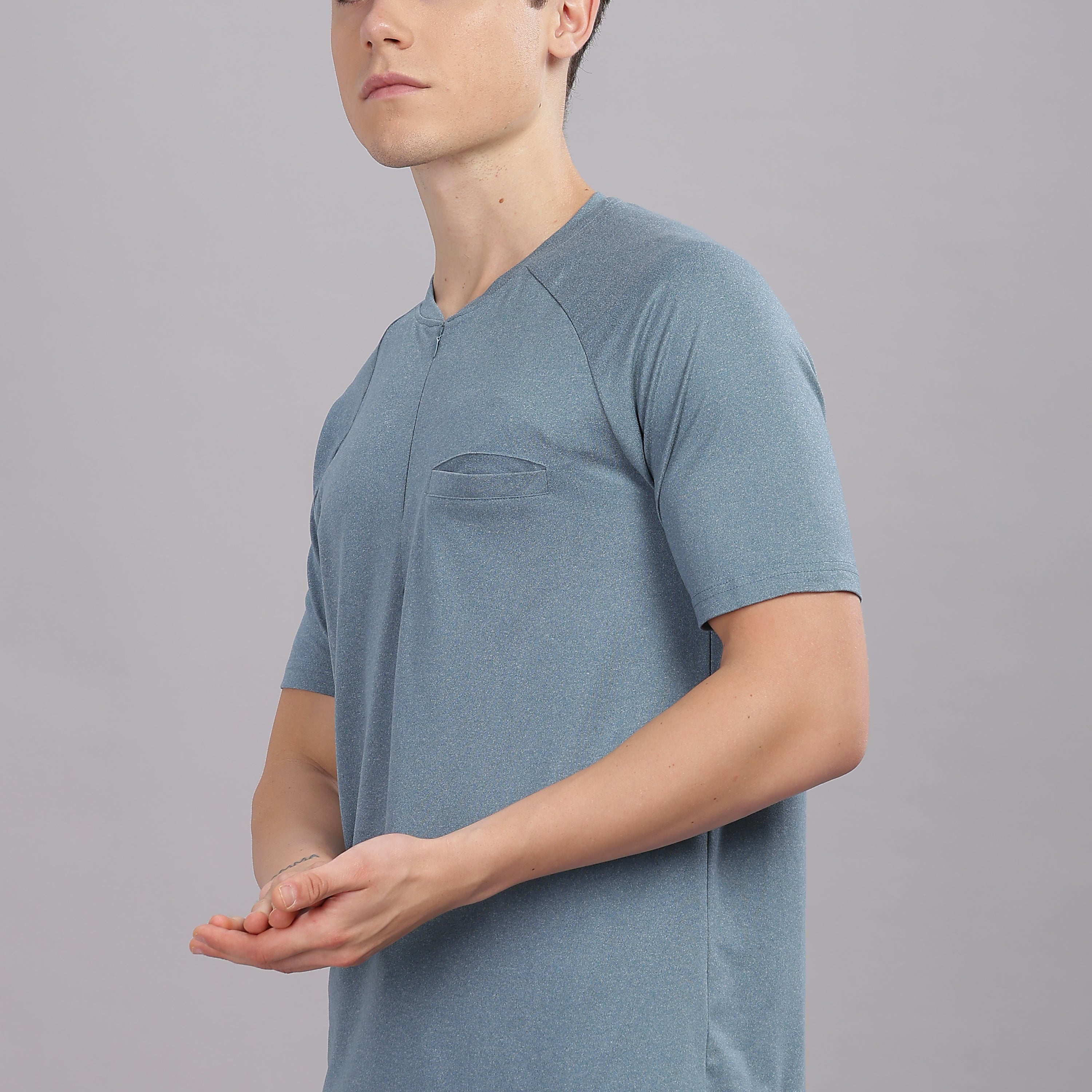 Men's Super Comfy raglan sleeve casual T shirt with chest pocket (GREY)