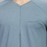 Men's Super Comfy raglan sleeve casual T shirt with chest pocket (SMOKE BLUE)