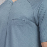 Men's Super Comfy raglan sleeve casual T shirt with chest pocket (SMOKE BLUE)