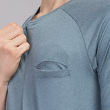 Men's Super Comfy raglan sleeve casual T shirt with chest pocket (SMOKE BLUE)