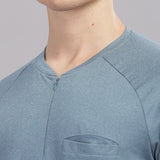 Men's Super Comfy raglan sleeve casual T shirt with chest pocket (SMOKE BLUE)