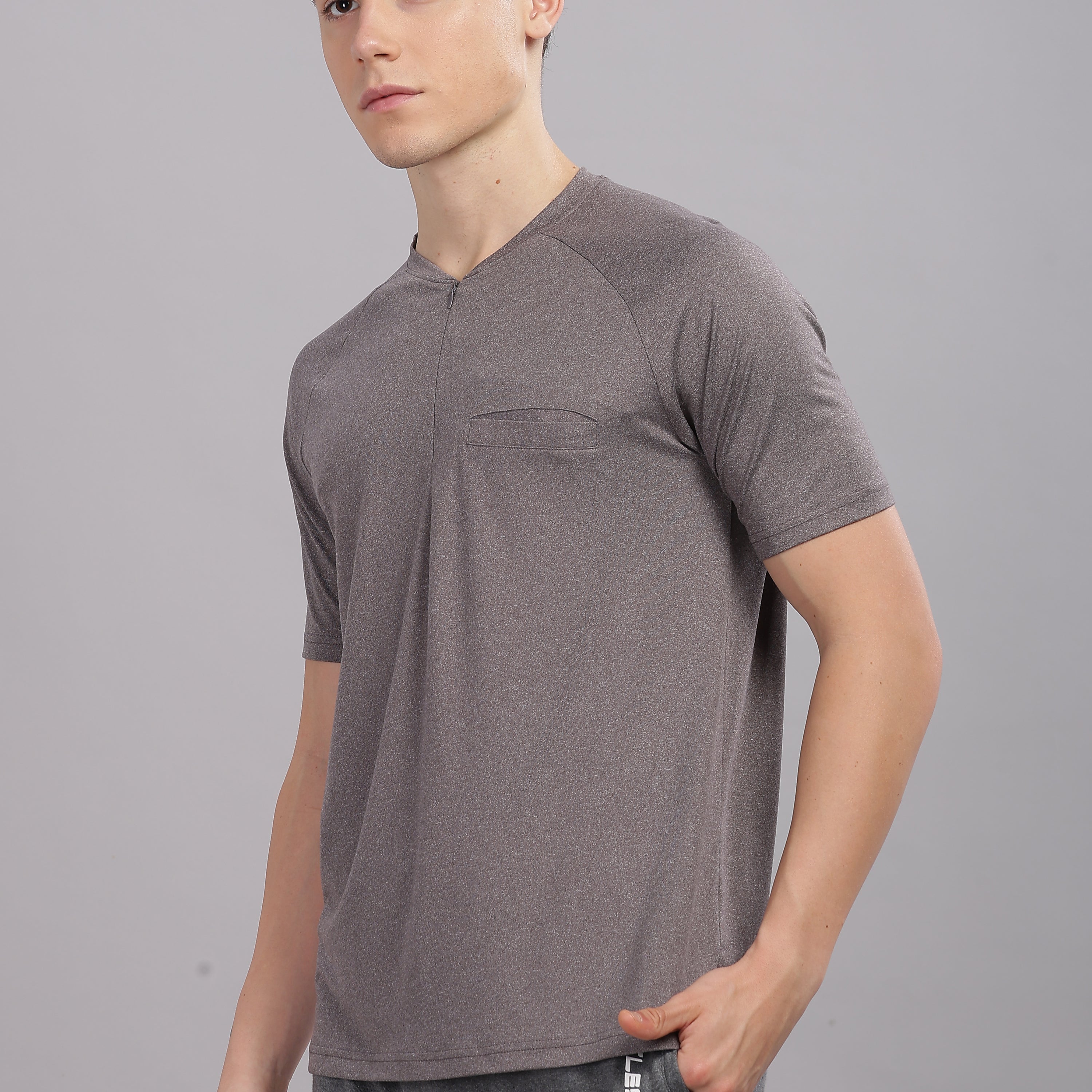 Men's Super Comfy raglan sleeve casual T shirt with chest pocket (GREY)