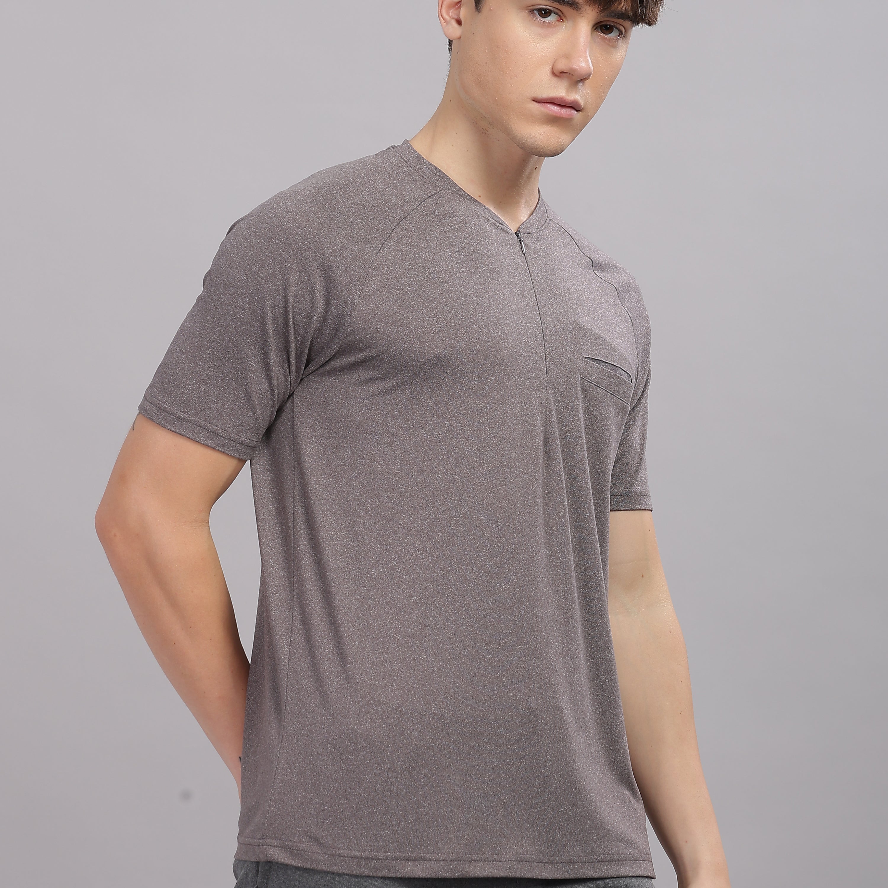 Men's Super Comfy raglan sleeve casual T shirt with chest pocket (GREY)