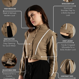 Women's Snap Button Crop Jacket with Elastic Drawstring