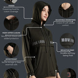 Women's Raglan Sleeve Hoodie with High V-Neck Collar & Zipper Opening