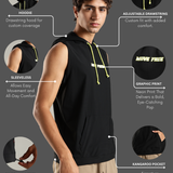 Men's Sleeveless Hoodie with Kangaroo Pocket & Neon Drawstring