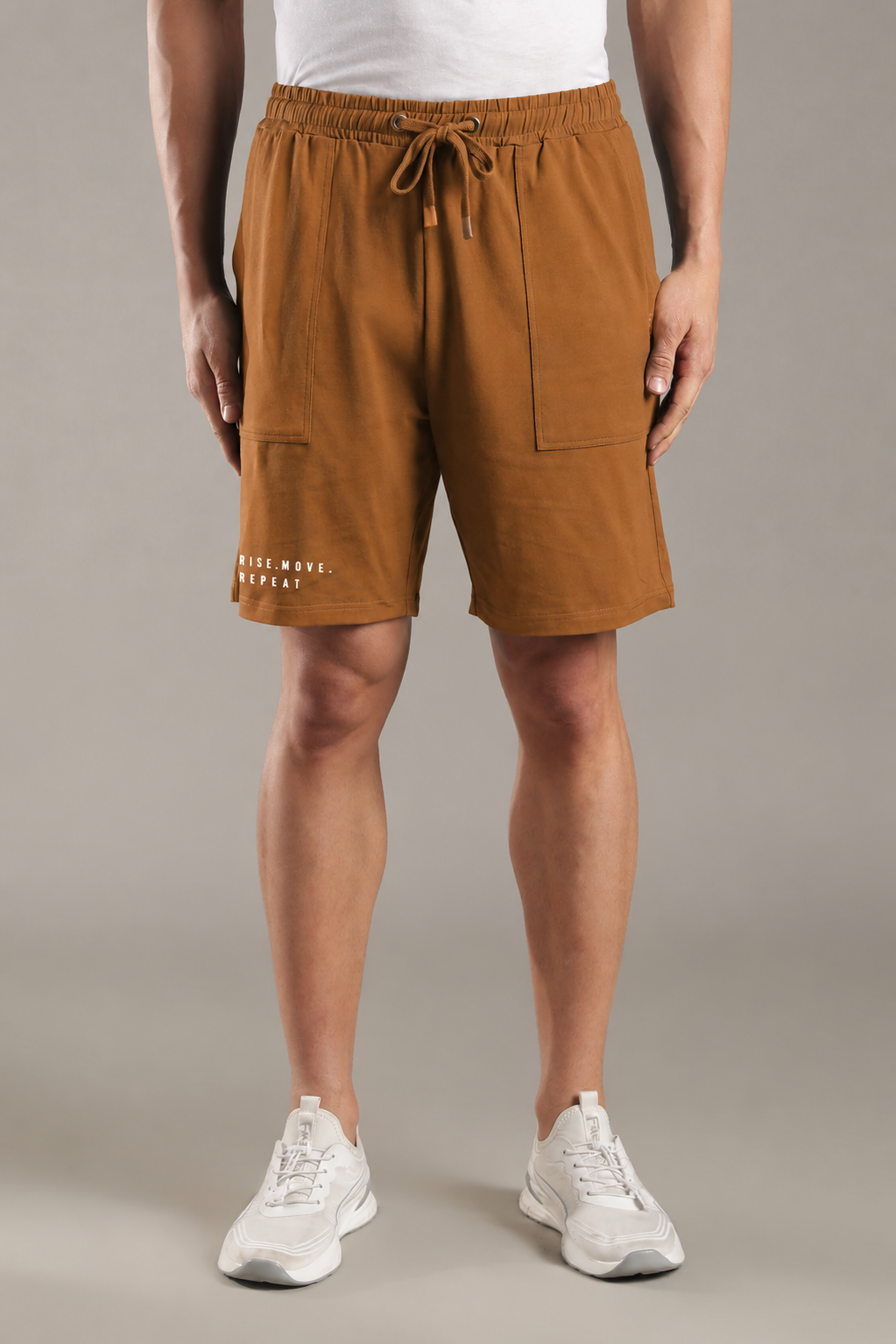 Comfortable Elastic Waistband Shorts Relaxed Fit with Functional Front Patch Pockets