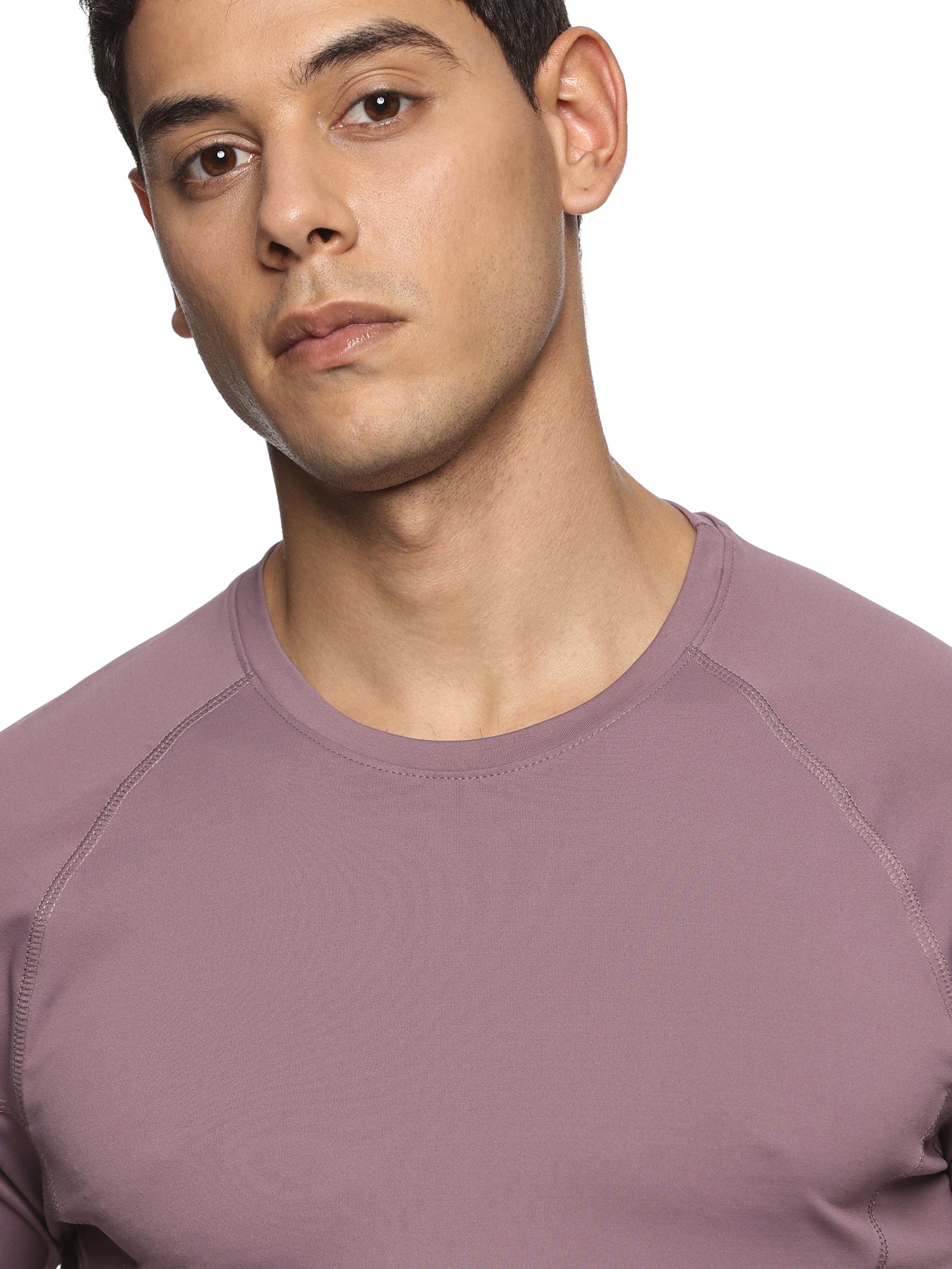Men Solid High Performance Half Raglan Sleeve(Plum)