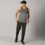 Men Slim Fit Round Neck Sleeveless Tank Top With arrow print at chest (Dark Grey)