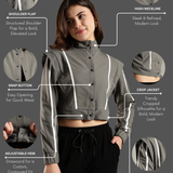 Women's Snap Button Crop Jacket with Elastic Drawstring