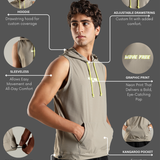 Men's Sleeveless Hoodie with Kangaroo Pocket & Neon Drawstring