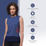 Women Slim Fit Breathable Poly Cotton Melange Effect Tank Top with Mesh Panel at Bottom