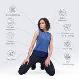 Women Slim Fit Breathable Poly Cotton Melange Effect Tank Top with Mesh Panel at Bottom