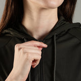 Women's Raglan Sleeve Hoodie with High V-Neck Collar & Zipper Opening