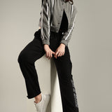 Women's Snap Button Crop Jacket with Elastic Drawstring
