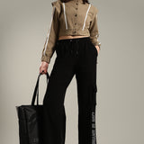 Women's Snap Button Crop Jacket with Elastic Drawstring