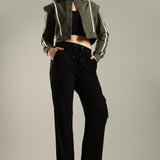 Women's Snap Button Crop Jacket with Elastic Drawstring