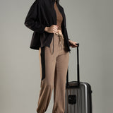 Women's Woven Jacket with High V-Neck & Zipper Opening