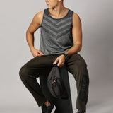 Men Slim Fit Round Neck Sleeveless Tank Top With arrow print at chest (Dark Grey)