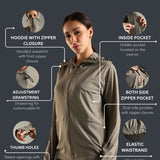 Women's Hooded All Weather Jacket with Side seam pockets in sleeve