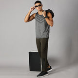 Men Slim Fit Round Neck Sleeveless Tank Top With arrow print at chest (Dark Grey)