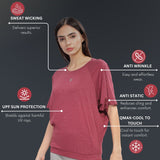 Women UPF Sun Protection Eco Friendly Yoga Top With Batwing Sleeve