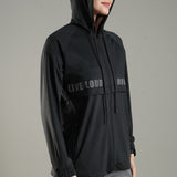 Women's Raglan Sleeve Hoodie with High V-Neck Collar & Zipper Opening