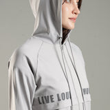 Women's Raglan Sleeve Hoodie with High V-Neck Collar & Zipper Opening