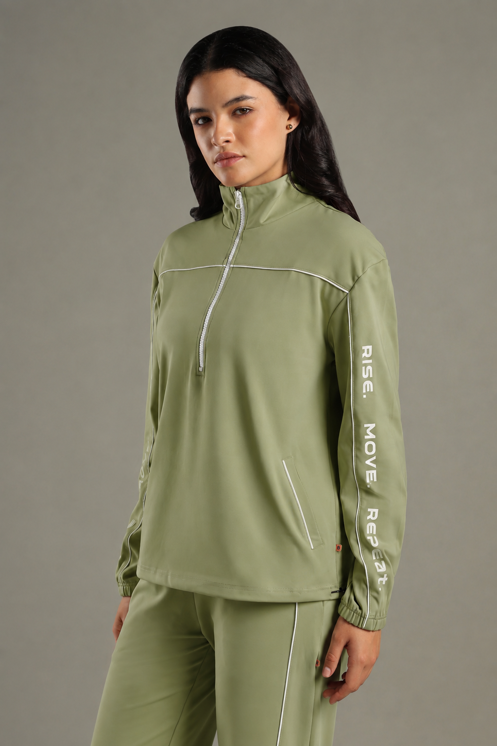On-Trend Relaxed Fit Pullover Featuring Side Graphics and Quarter-Zip highneck Collar