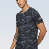 Men Cotton Regular Fit Round Neck Camouflage Black Sports T-Shirt
