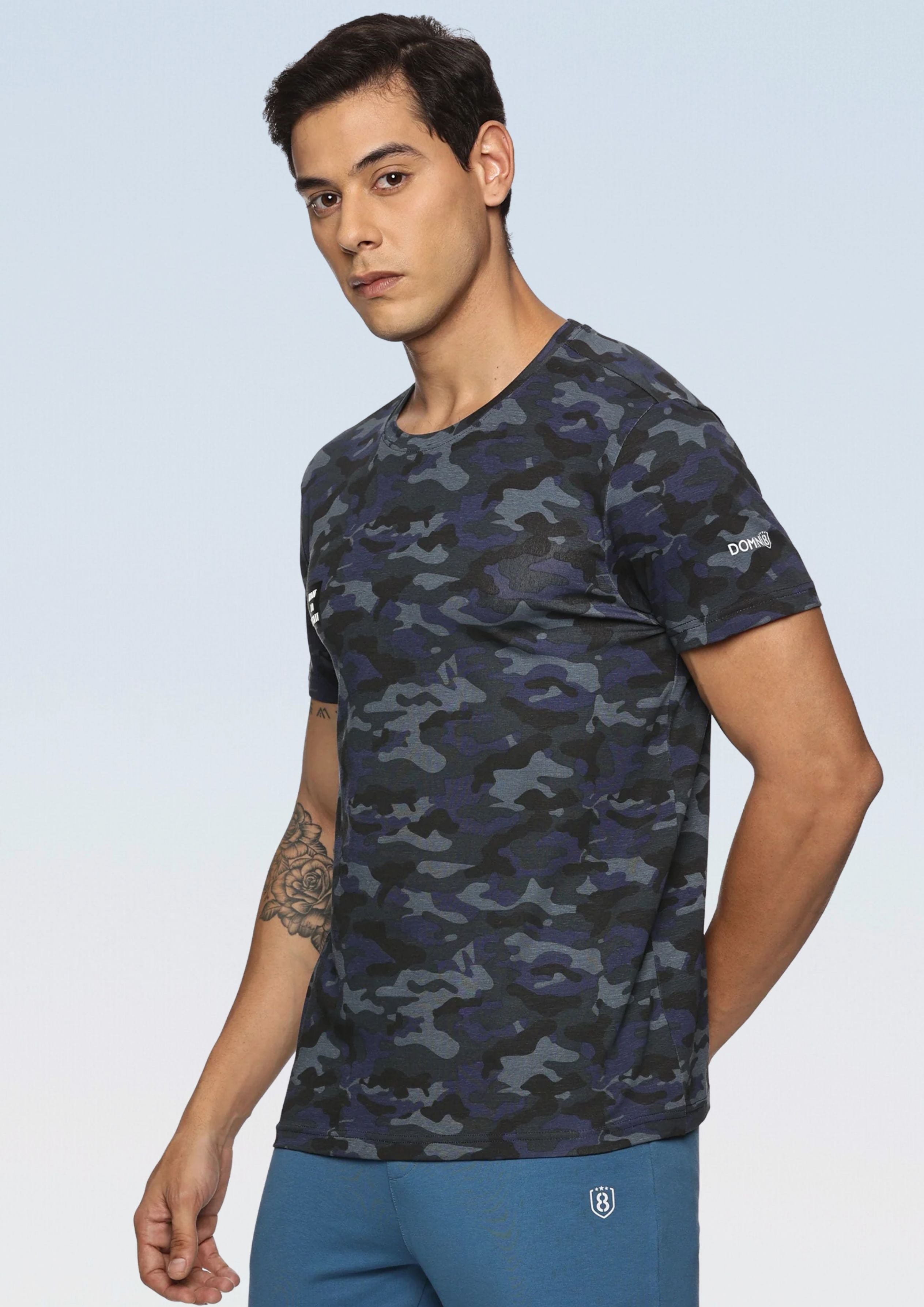 Men's Cotton Regular Fit Round Neck Camouflage Black Sports T-Shirt