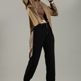 Women's Woven Jacket with High V-Neck & Zipper Opening