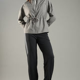 Women's Woven Jacket with High V-Neck & Zipper Opening