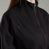 Women's Woven Jacket with High V-Neck & Zipper Opening