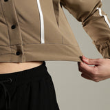 Women's Snap Button Crop Jacket with Elastic Drawstring