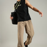 Men's Sleeveless Hoodie with Kangaroo Pocket & Neon Drawstring