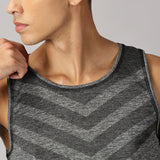 Men Slim Fit Round Neck Sleeveless Tank Top With arrow print at chest (Dark Grey)