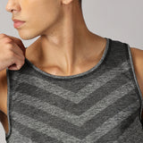 Men Slim Fit Round Neck Sleeveless Tank Top With arrow print at chest (Dark Grey)