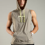 Men's Sleeveless Hoodie with Kangaroo Pocket & Neon Drawstring