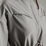 Women's Woven Jacket with High V-Neck & Zipper Opening