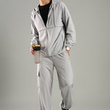 Men’s Raglan Hoodie & Jogger Set with Zipper Pockets & Flap Detail